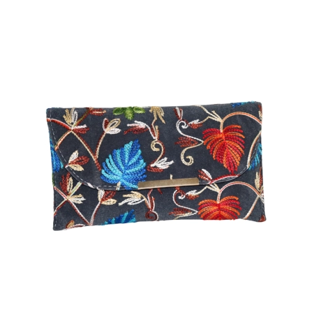Cotton Embroidered Clutch Bag with Gold Chain in Vibrant Floral Design